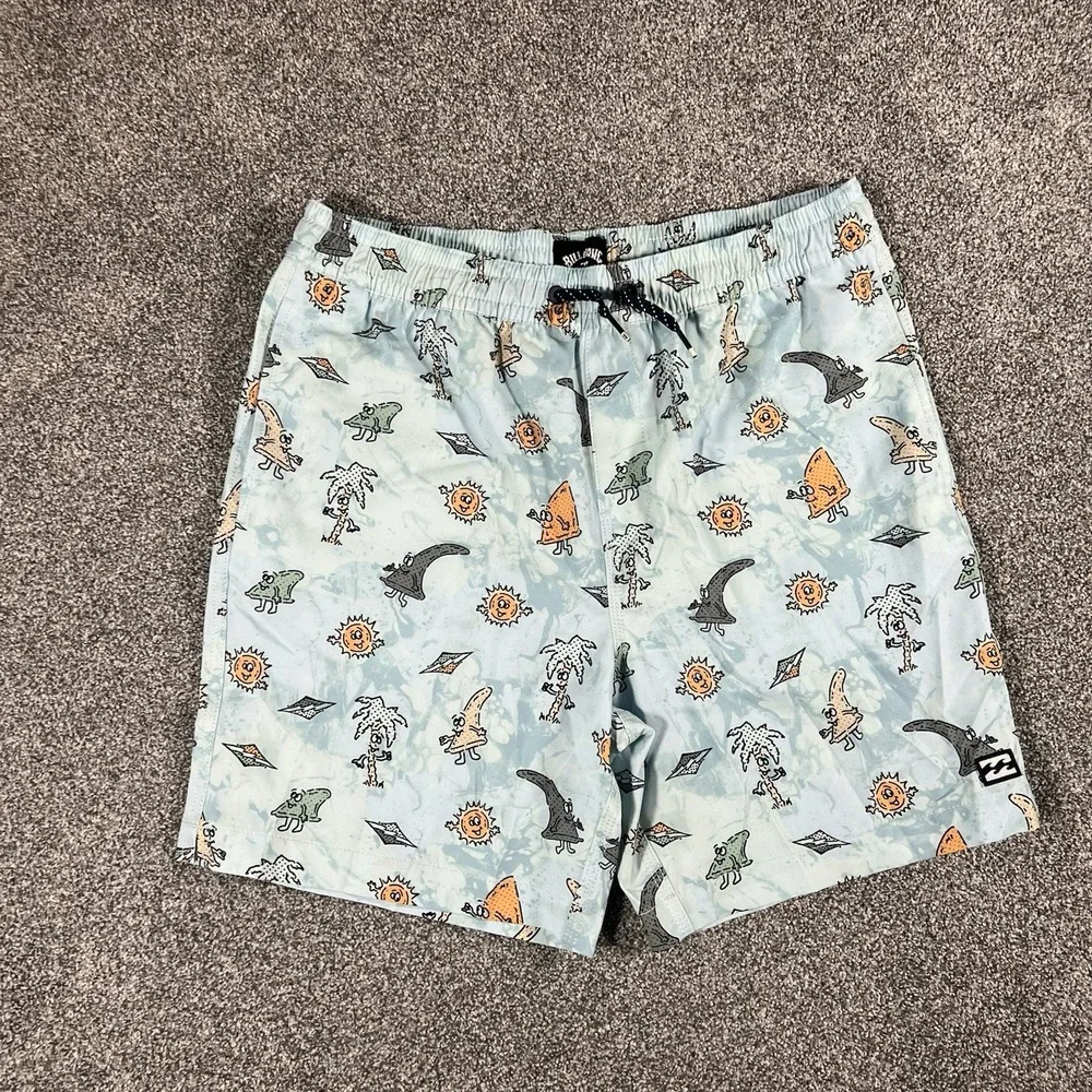 Billabong Boys Swim Trunks Size L 14-16 Blue Graphic Board Shorts Beach Surf